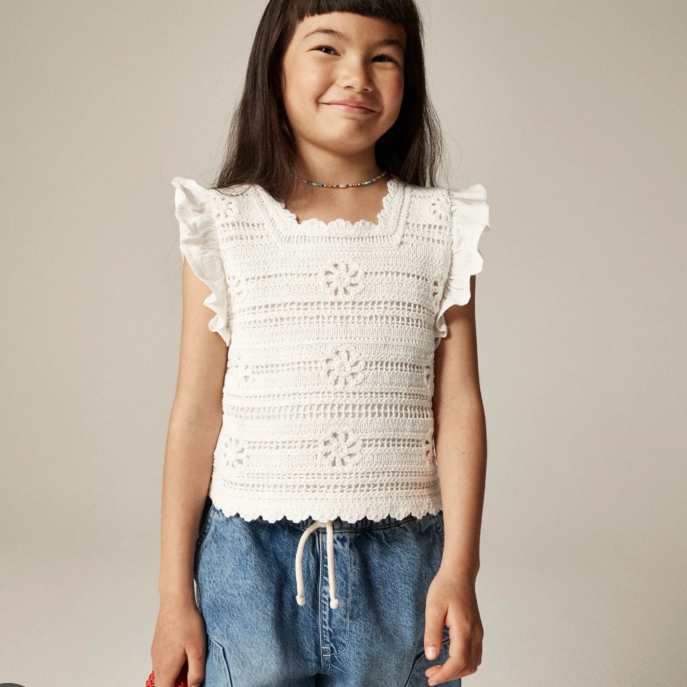 J. Crew Girls' Cream Crochet Ruffle Top